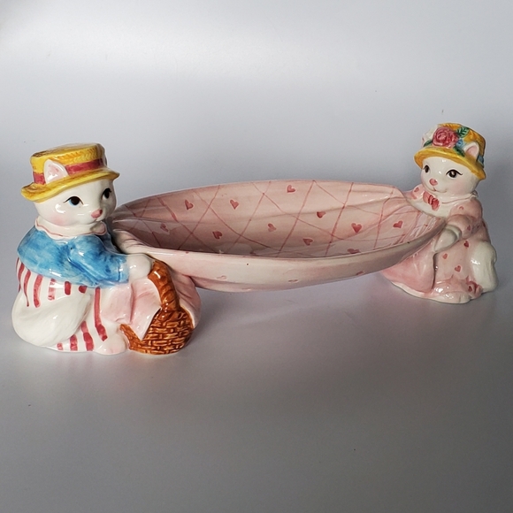 (2) 1992 Fitz and Floyd Ceramic Rabbits / Bunny Pink Oval Dishes - Picture 12 of 16